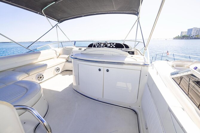 50ft Miller Blue | Miami Yacht Rental | 3 to 6 Hours | 13 Ppl - Onboard experience: Bluetooth music, a restroom, and staying hydrated