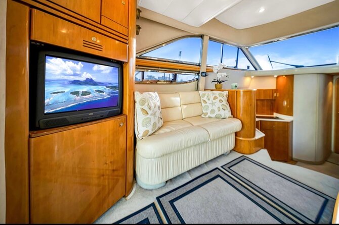 55ft + FREE HOUR Miami Yacht Rental 3 to 6 Hours 13 People - What You Get Onboard: Restroom, Cooler, Ice, and Bluetooth Music