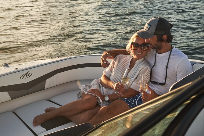 Miami Boat Tour –Day and Night Cruises with Champagne - The Monterey M225 experience: comfortable, audio-friendly, and outdoors only