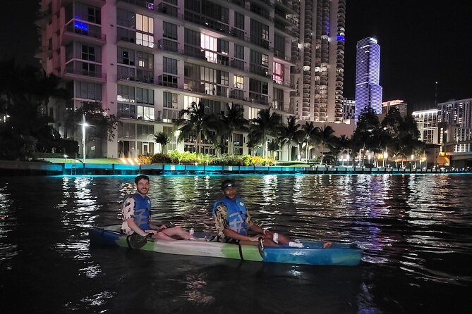 Miami City Lights Night SUP or Kayak - The views: skyline reflections, LED kayaks, and big-boat energy