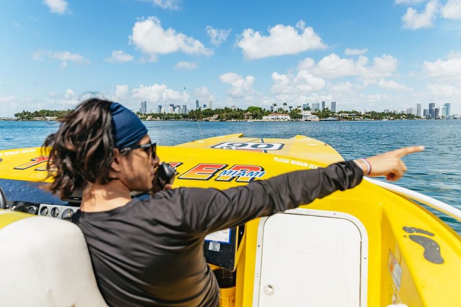 Miami: Sightseeing Speedboat Tour - South Beach and the Miami skyline from a speedboat seat