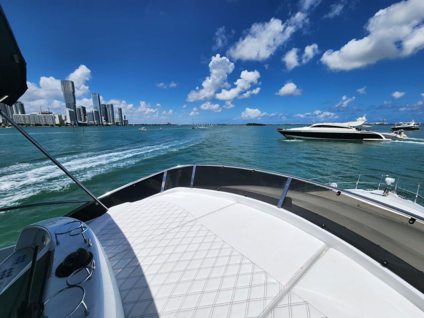 Miami Yacht Rental with Jetski, paddleboards, Inflatables - Star Island and Downtown Miami from water level